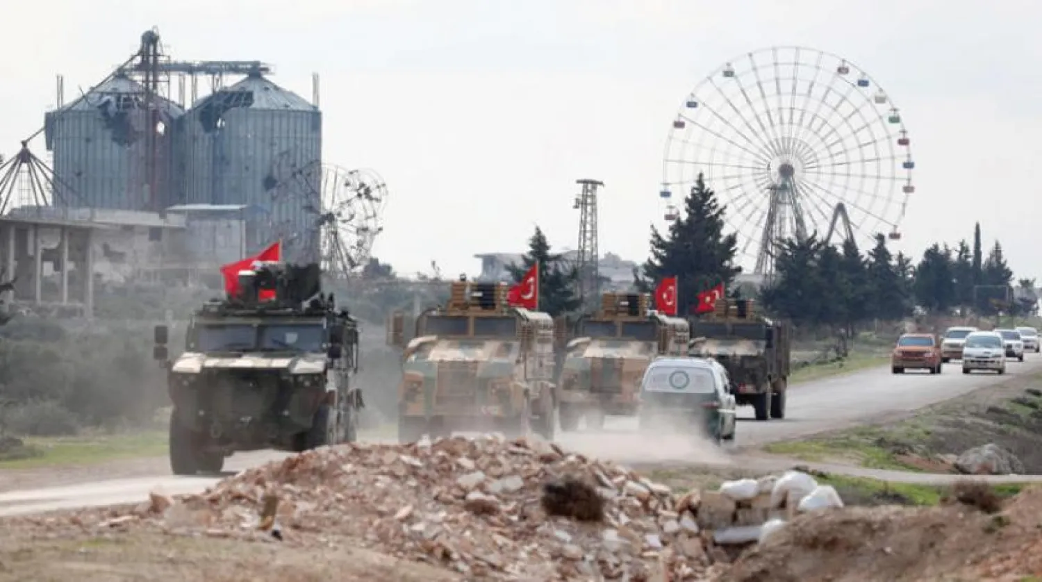 Turkish military patrol near Saraqeb on the Aleppo-Lattakia road (AFP)