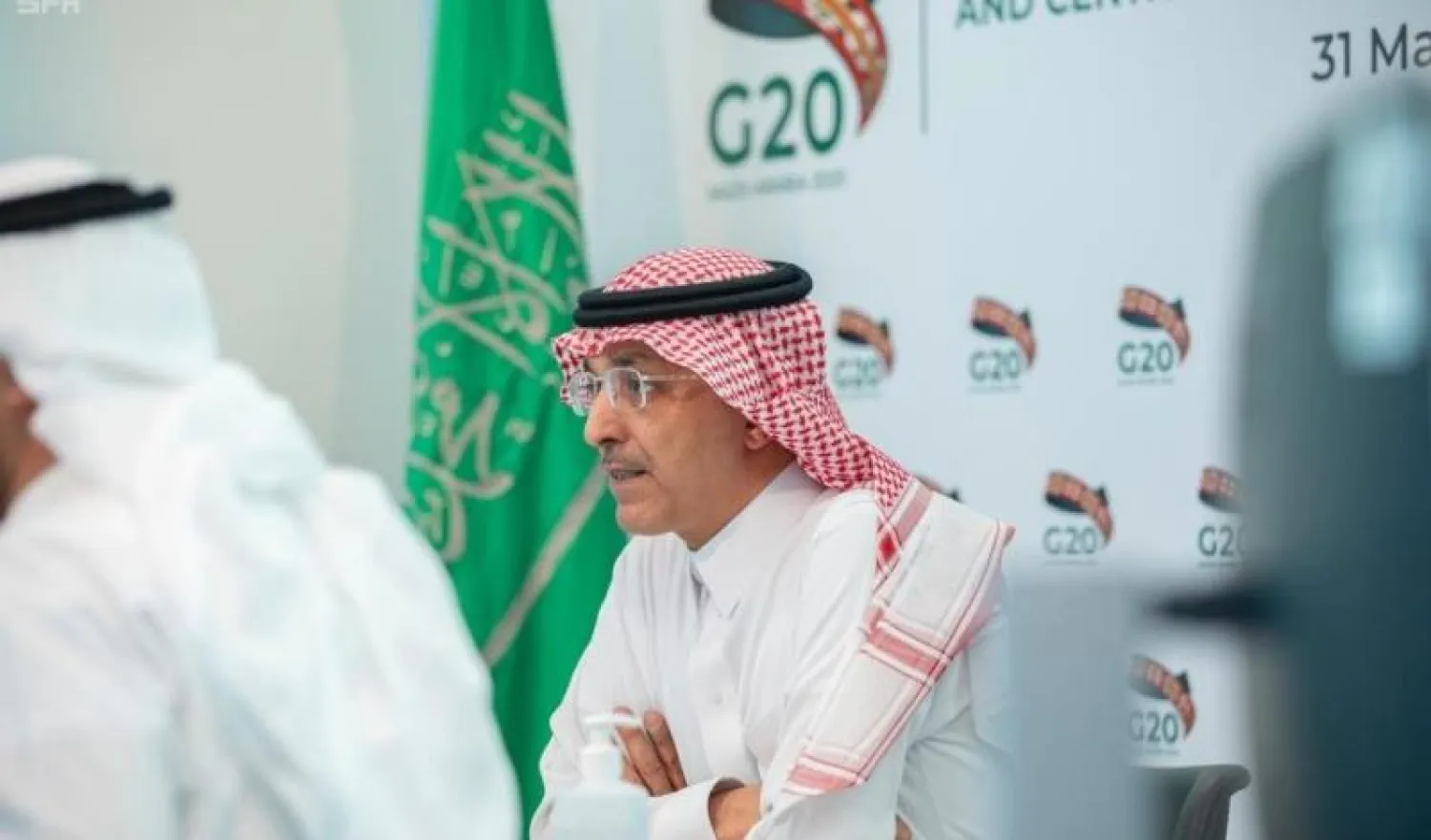 وزير المالية السعودي محمد الجدعان خلال اجتماع وزراء مالية مجموعة العشرين (واس)