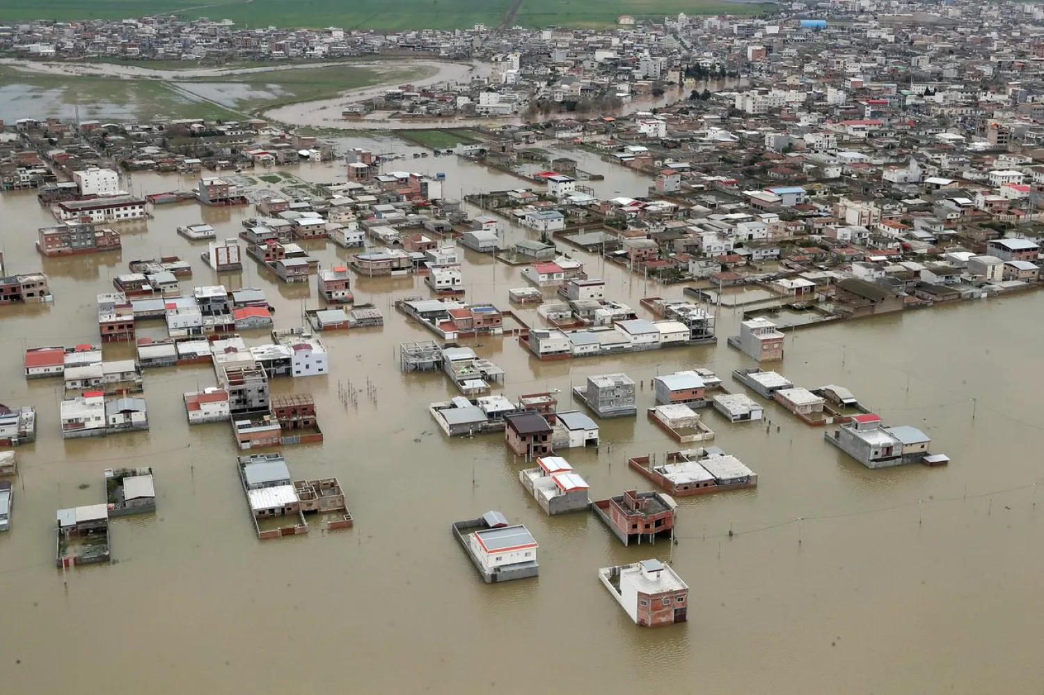 FILE PHOTO: An aerial view of flooding in Golestan province, Iran March 27, 2019. Official Iranian President website/Handout via REUTERS