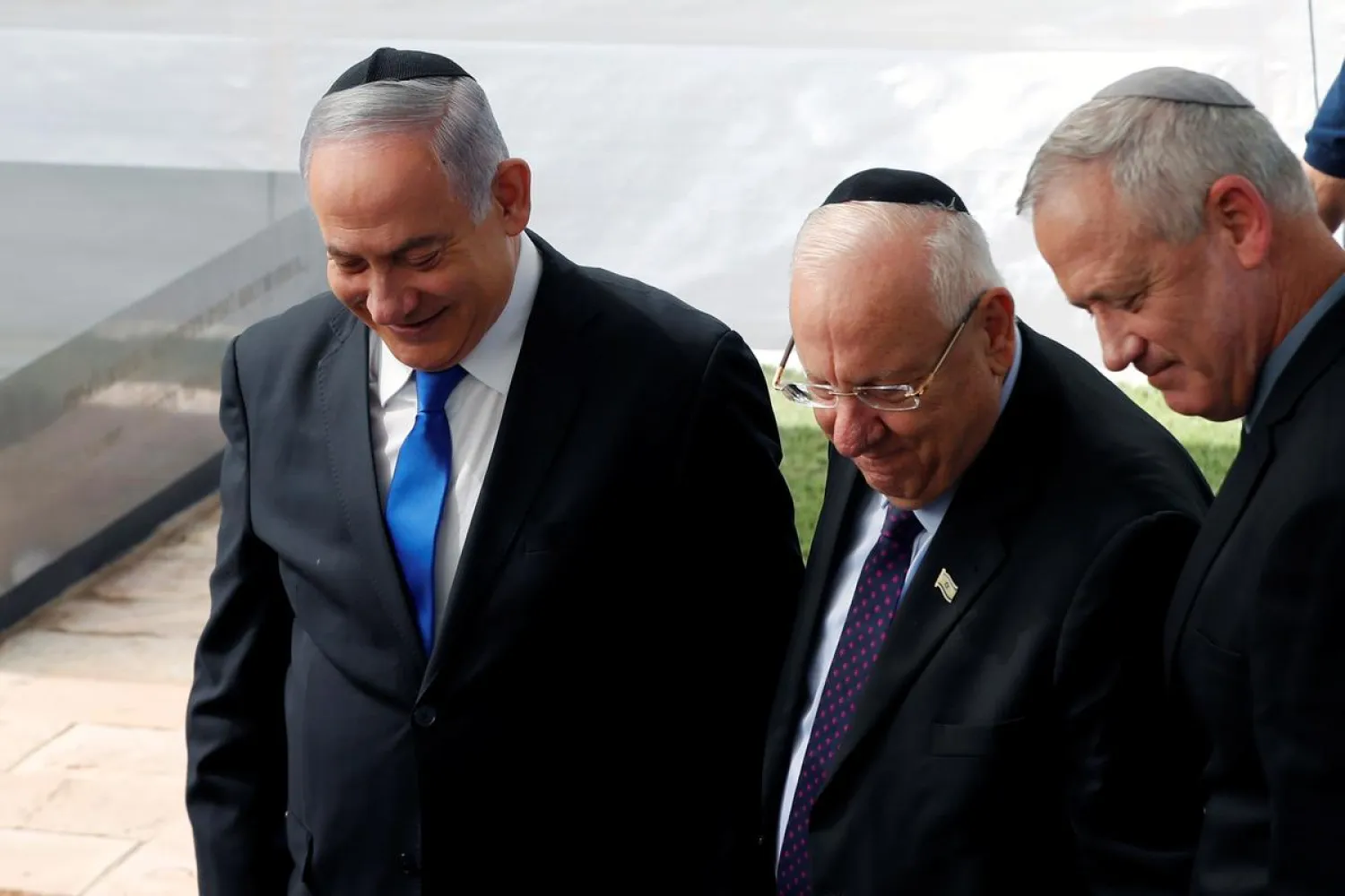 Israeli Prime Minister Benjamin Netanyahu, Israeli President Reuven Rivlin and Benny Gantz, leader of Blue and White party (file photo: Reuters)
