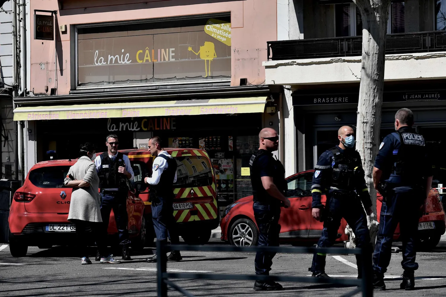 French municipal police officers at the site of a knife attack in Romans-sur-Isere, France. Jeff Pachoud/Agence France-Presse