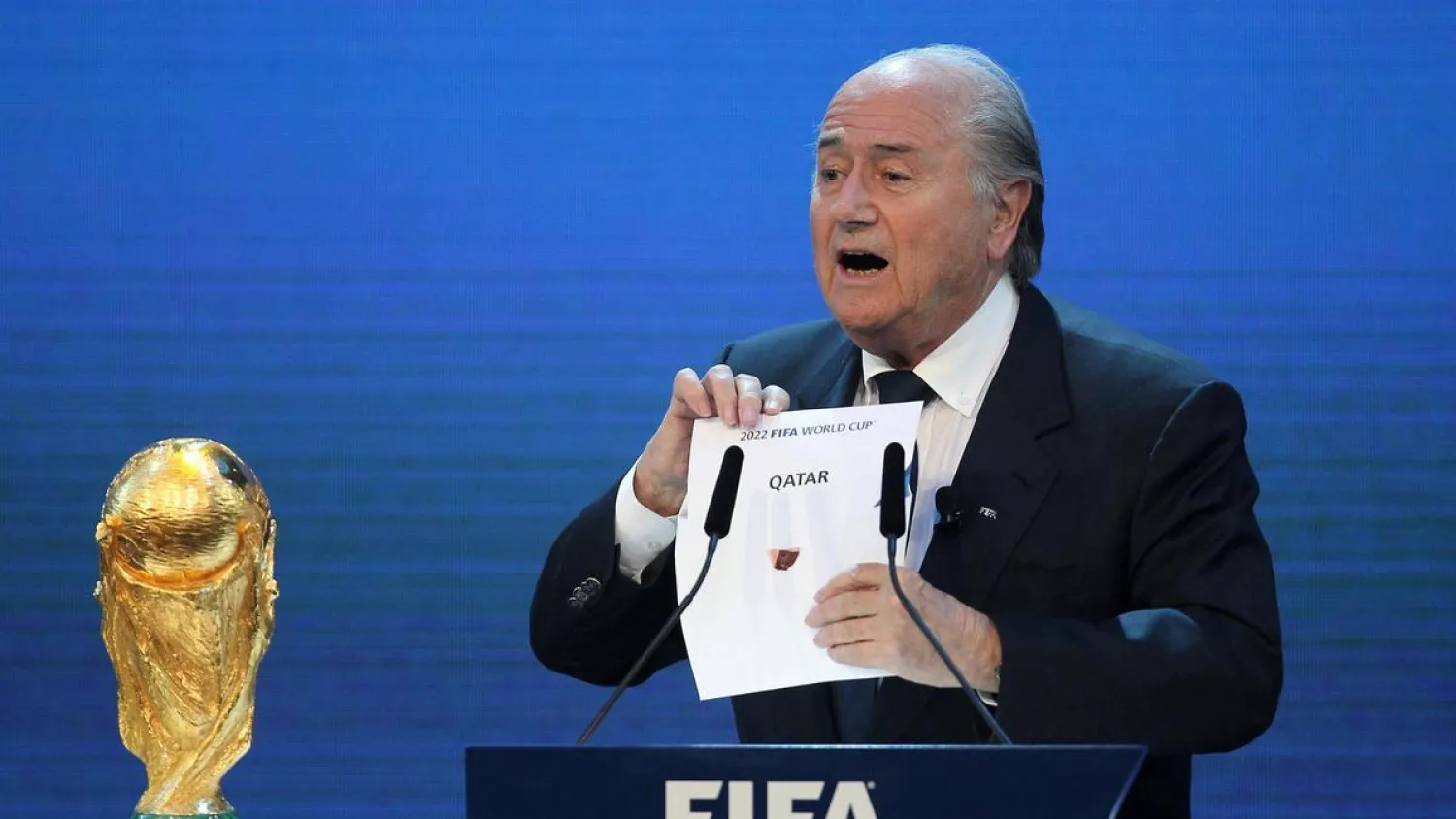Former FIFA President Sepp Blatter announces Qatar as the host of the 2022 World Cup in 2010. (AFP)