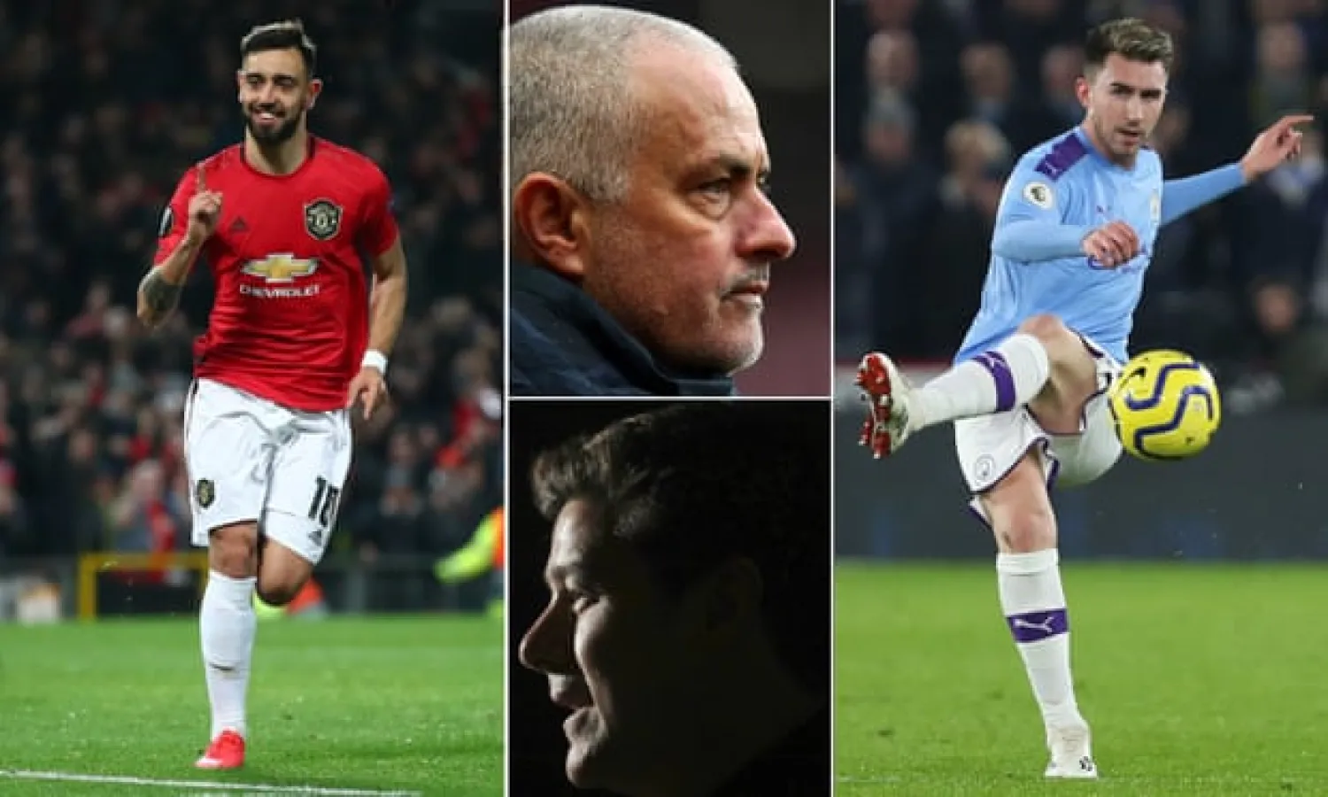  Clockwise from left: Bruno Fernandes, José Mourinho Aymeric Laporte and Mauricio Pochettino. Composite: Getty Images; AMA/Getty Images; ProSports/Shutterstock; AP
