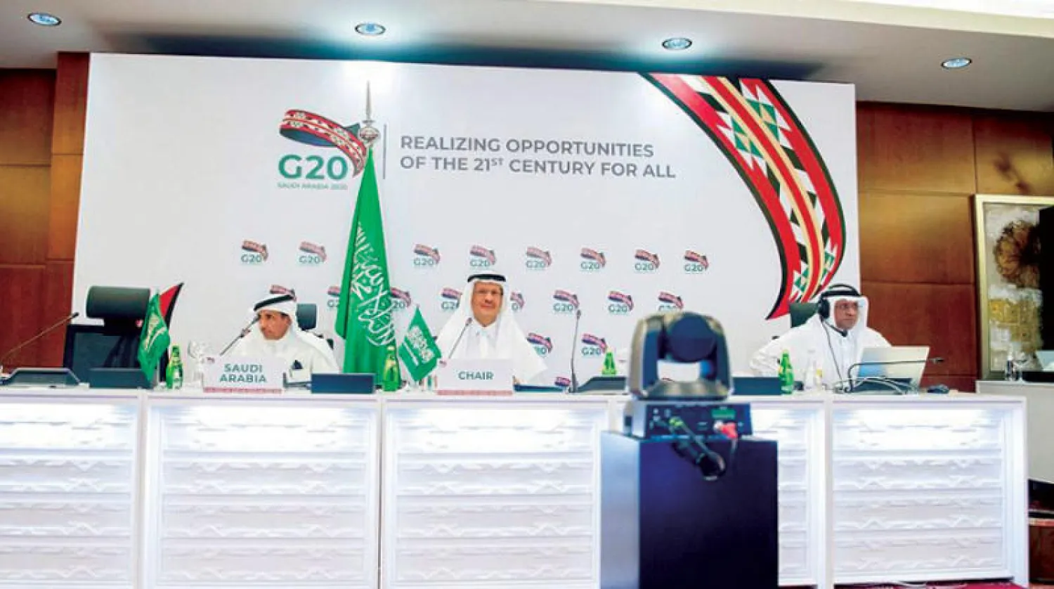 وزير الطاقة السعودي خلال ترؤسه اجتماع وزراء الطاقة في «مجموعة العشرين» يوم الجمعة (واس)