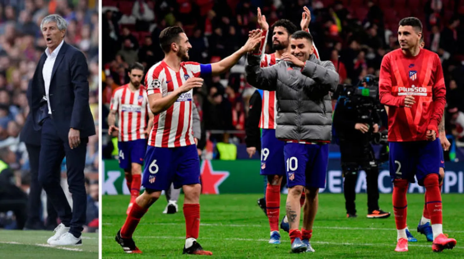 لاعبو أتلتيكو بعد إطاحتهم ليفربول في نسخة دوري الأبطال الحالية (أ.ف.ب)  -  سيتيين مدرب برشلونة (رويترز)