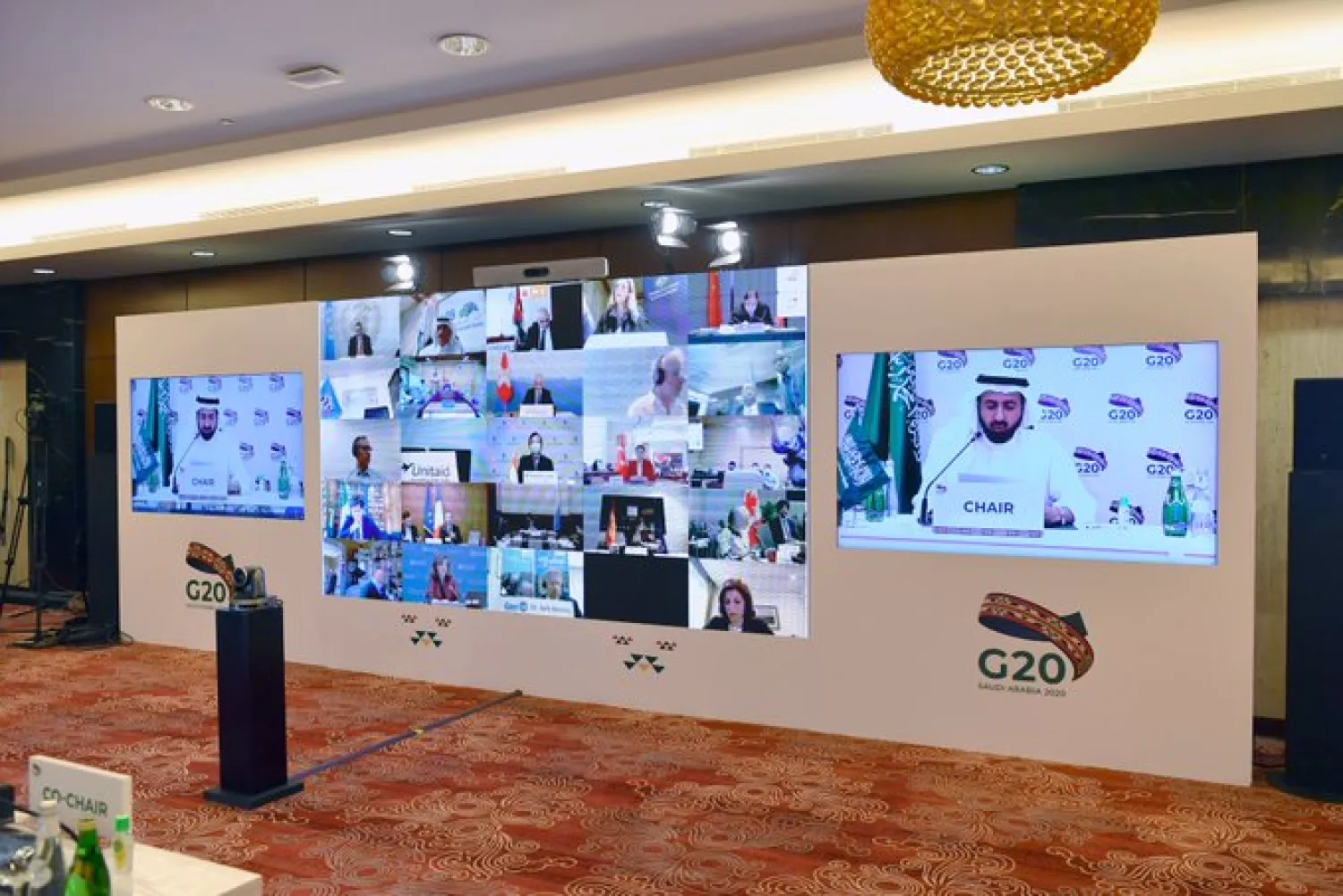 G20 Health Ministers hold their virtual meeting.  G20 Saudi Arabia Twitter account