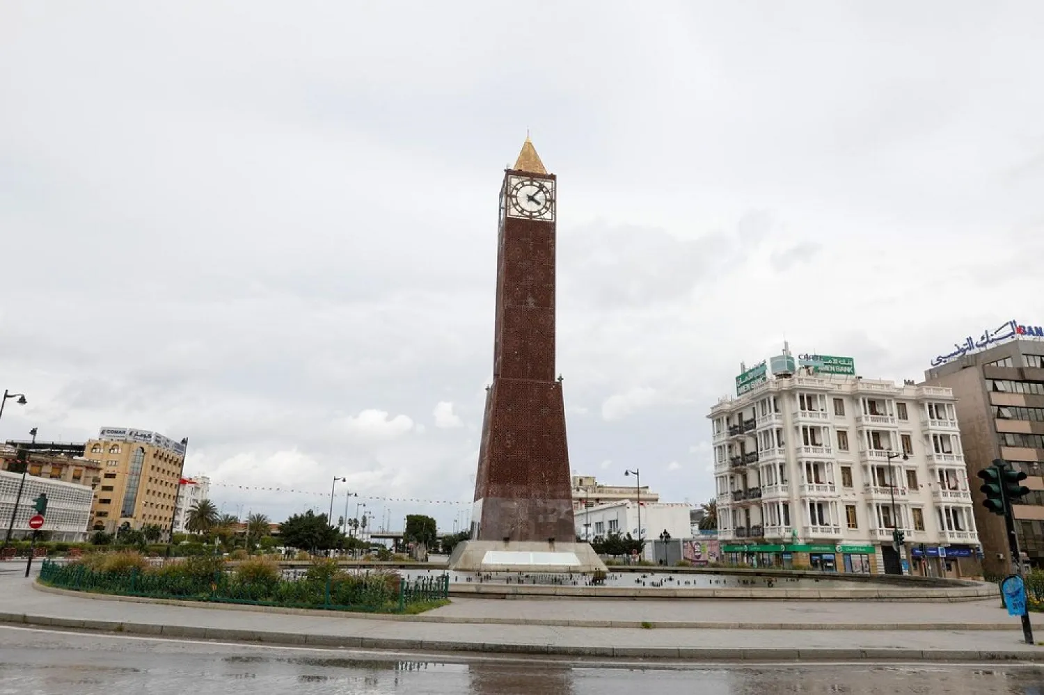 A view shows a deserted square around the clock tower at the end of Avenue Habib Bourguiba, following the coronavirus outbreak in Tunis, Tunisia March 25, 2020. (Reuters)
