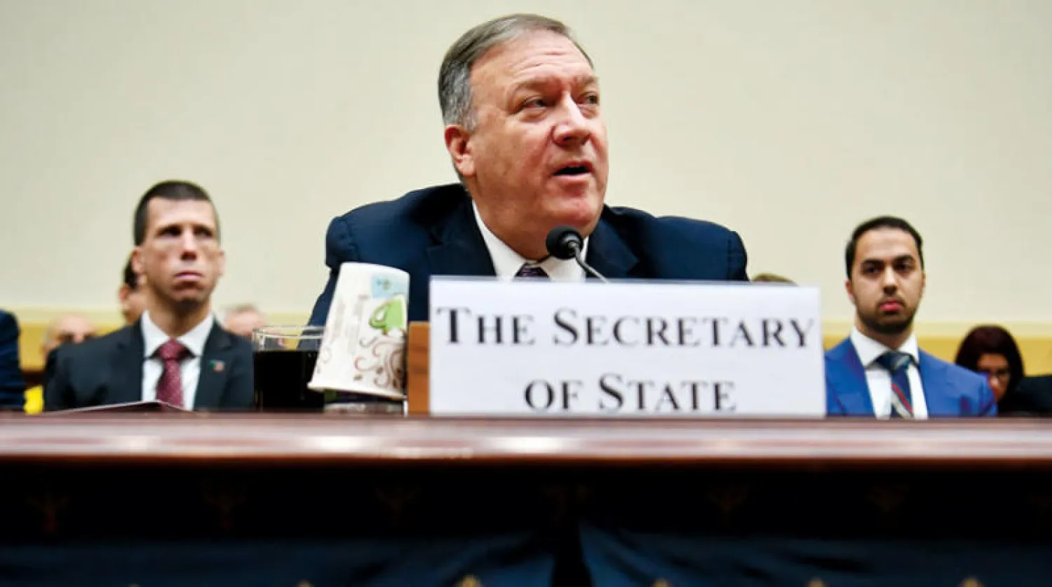 بومبيو يدلي بشهادة أمام لجنة الشؤون الخارجية بمجلس النواب حول العراق وإيران فبراير الماضي (أ.ف.ب)