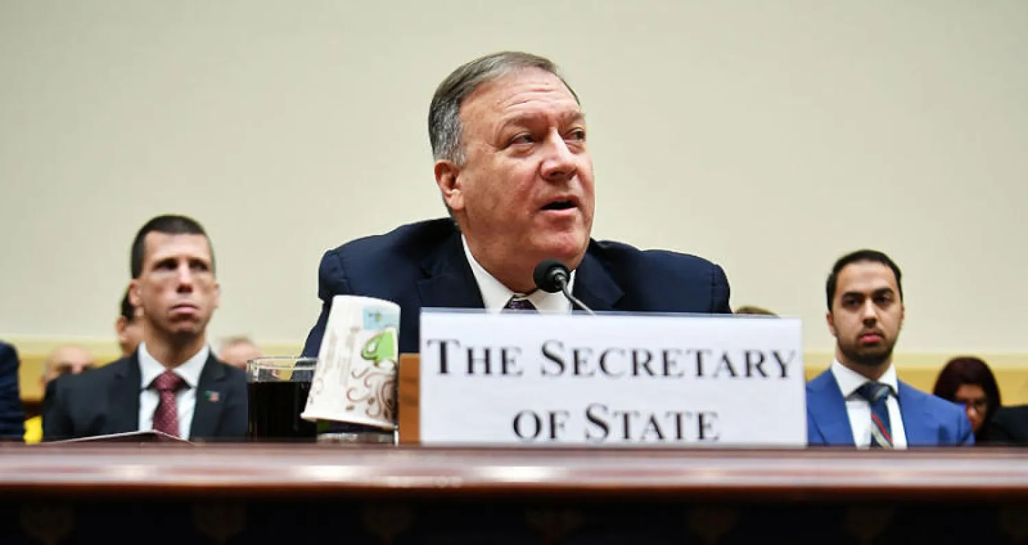 بومبيو يدلي بشهادة أمام لجنة الشؤون الخارجية بمجلس النواب حول العراق وإيران فبراير الماضي (أ.ف.ب)