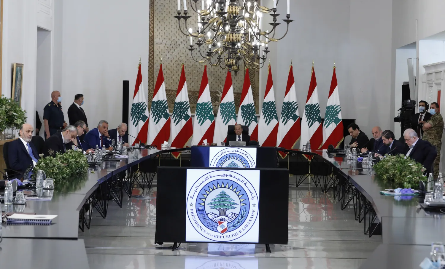 Lebanese President Michel Aoun chairs a meeting for the heads of Lebanese parliamentary blocs at the Baabda Palace. Dalati and Nohra photo