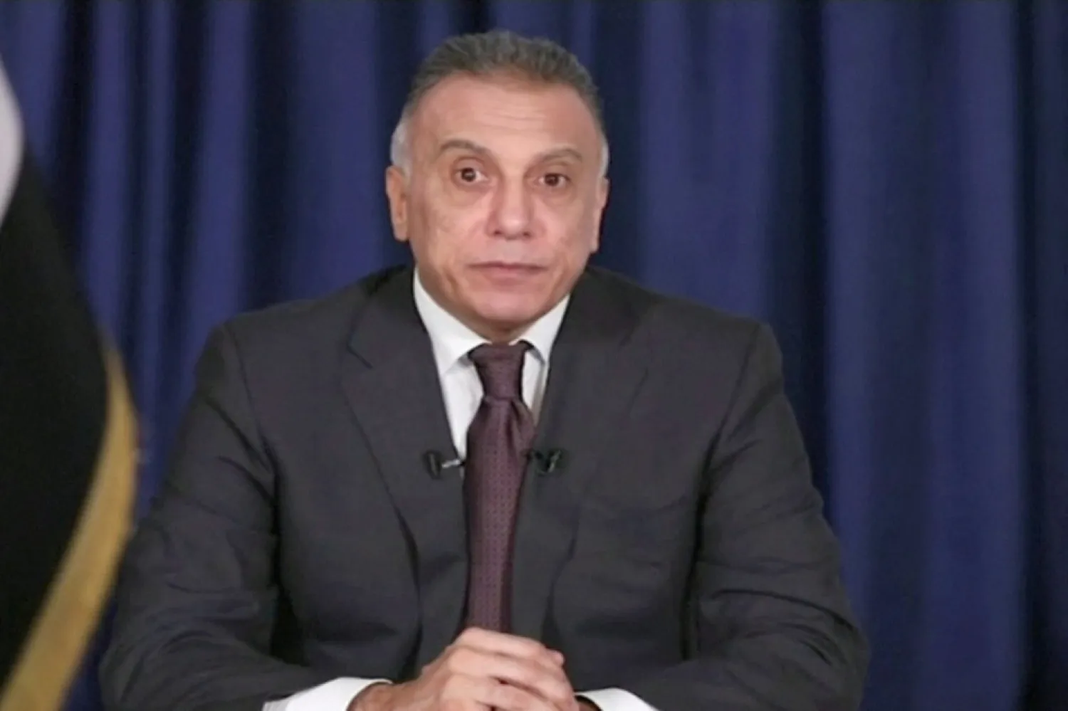 Prime Minister Mustafa al-kadhemi, of Iraq, delivering his first televised address after his nomination in April.Credit...Reuters TV