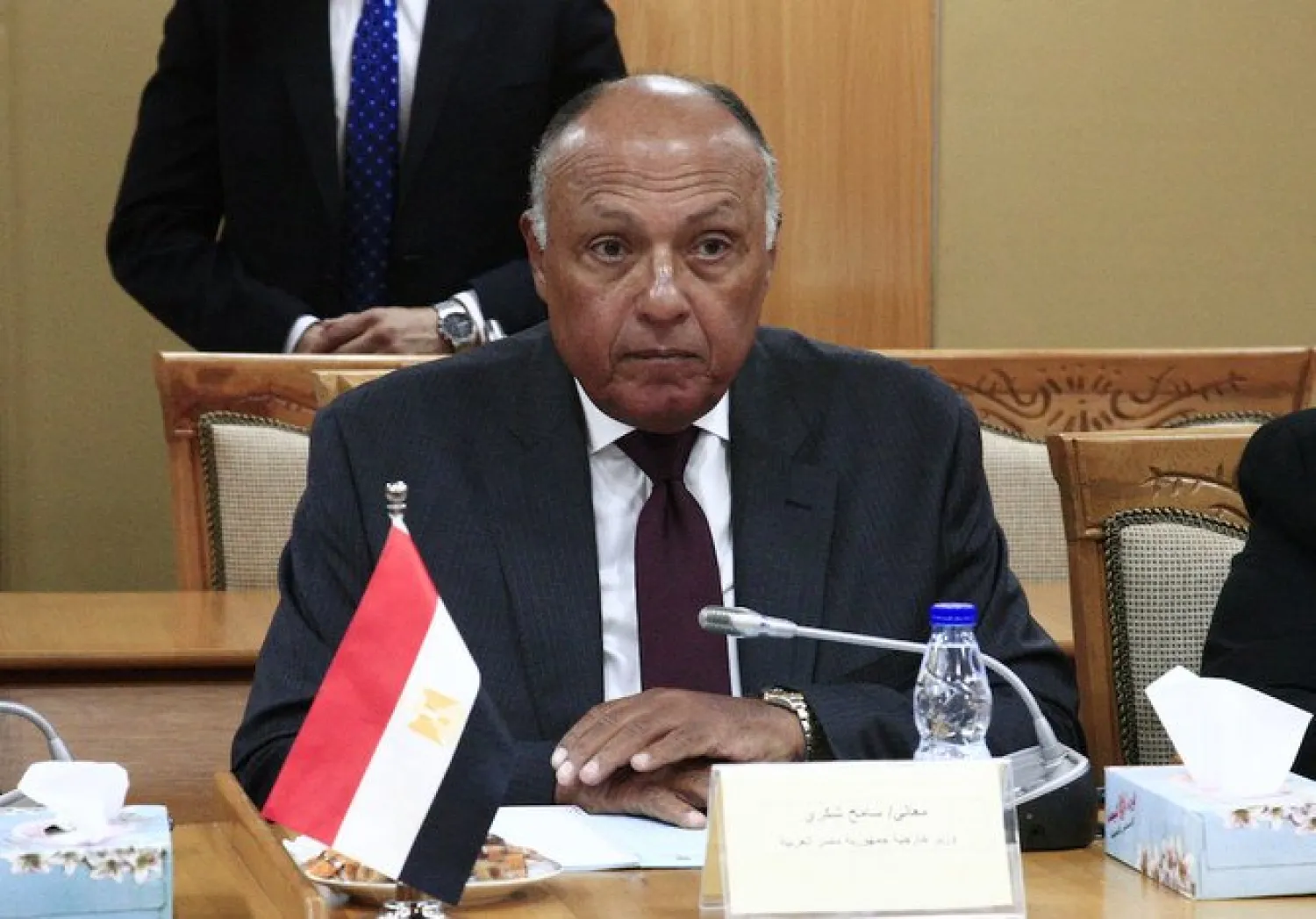 A joint statement issued by the foreign ministers of Egypt (pictured minsiter Sameh Shoukry), Greece, Cyprus, France and the UAE said that the latest worrying developments in the eastern Mediterranean were discussed, in addition to a number of regional crises that threaten peace and stability in that region. (File/AFP)

