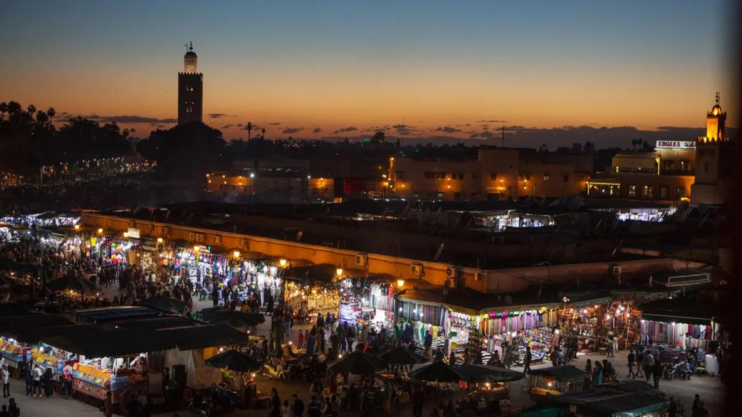 Marrakech at dusk, Morocco. (Getty Images)