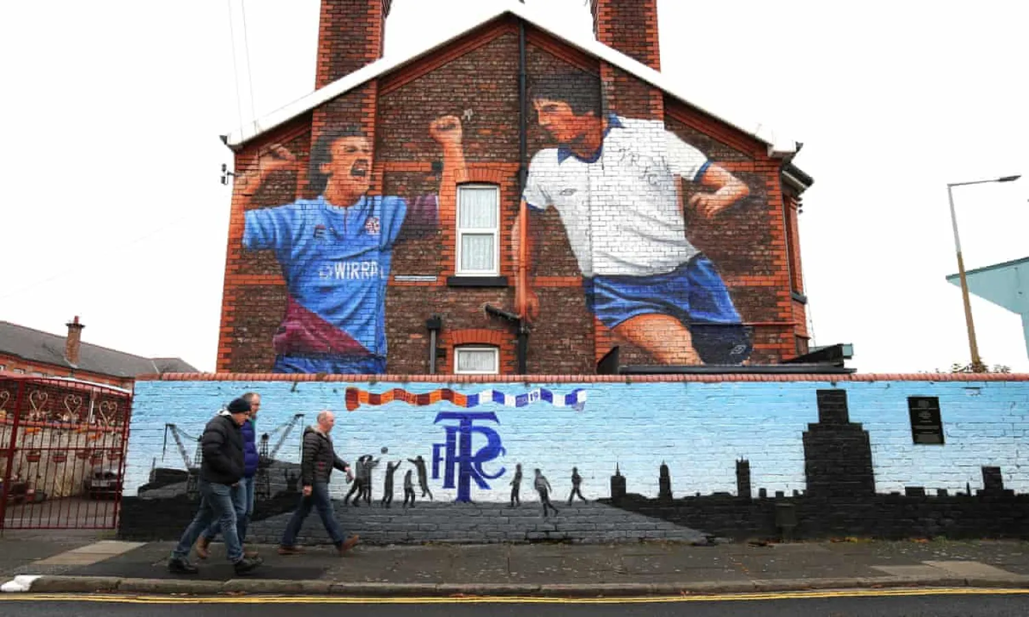 Tranmere fans walking to a match at Prenton Park. The return of supporters could be crucial to lower-league teams’ survival. Photograph: Lewis Storey/Getty Images
