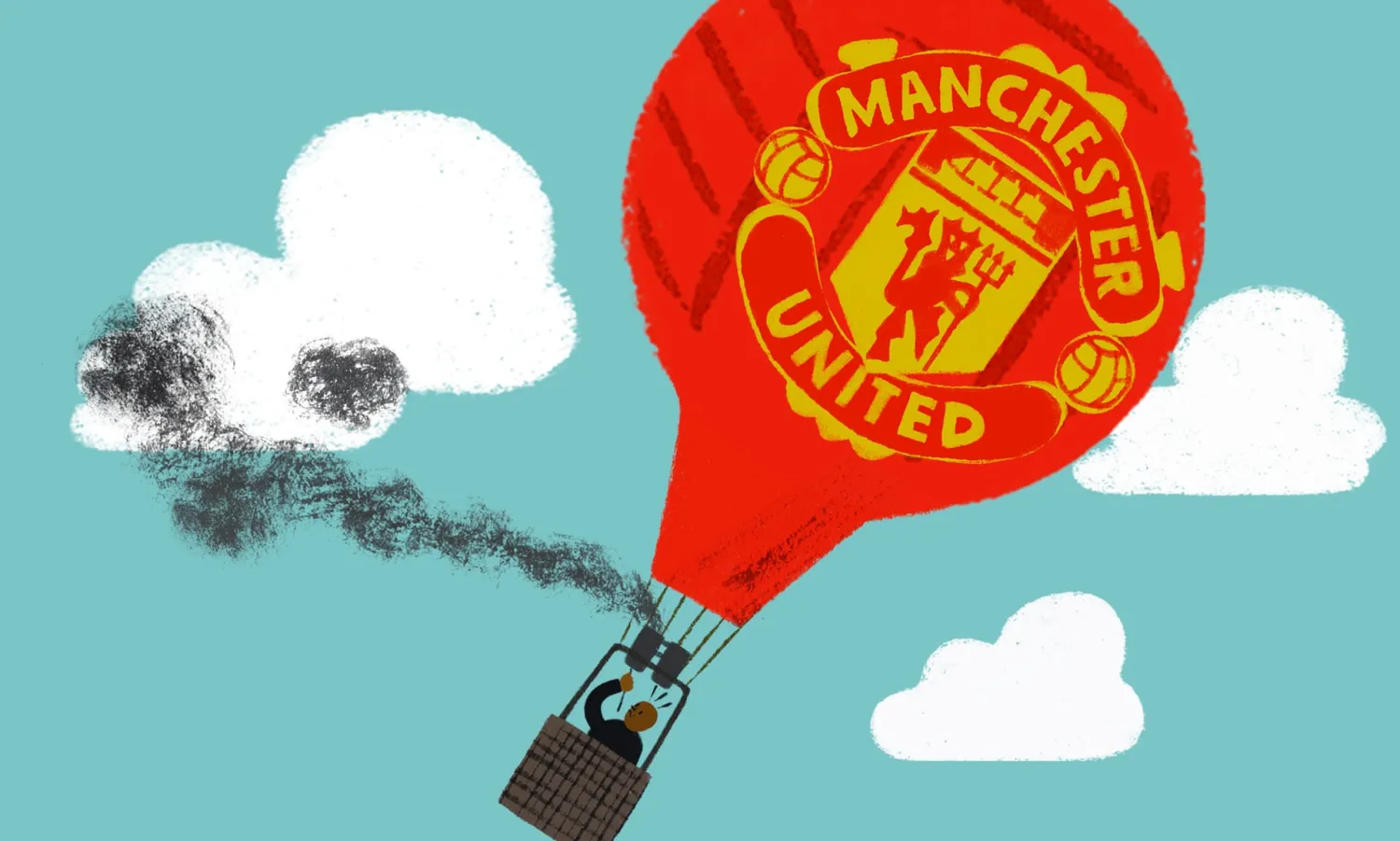 ‘Manchester United’s commercial arm has been hanging on to a rising balloon.’
Illustration: Robin Hursthouse/The Guardian