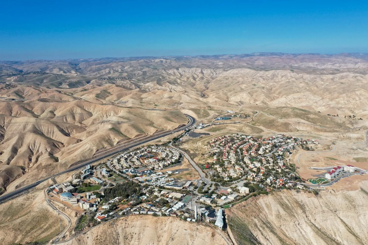 This Jan. 26, 2020, file photo, shows a view of the West Bank Jewish settlement of Mitzpe Yeriho. (AP)