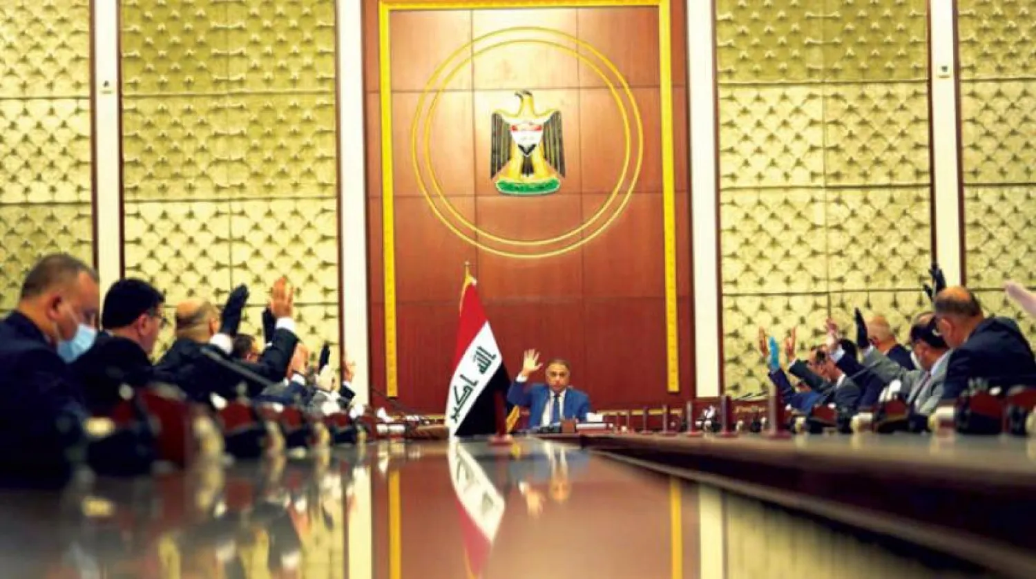 Iraqi Prime Minister Mustafa Al-Kadhimi heads a government meeting on Tuesday evening in Baghdad, Asharq Al-Awsat 
