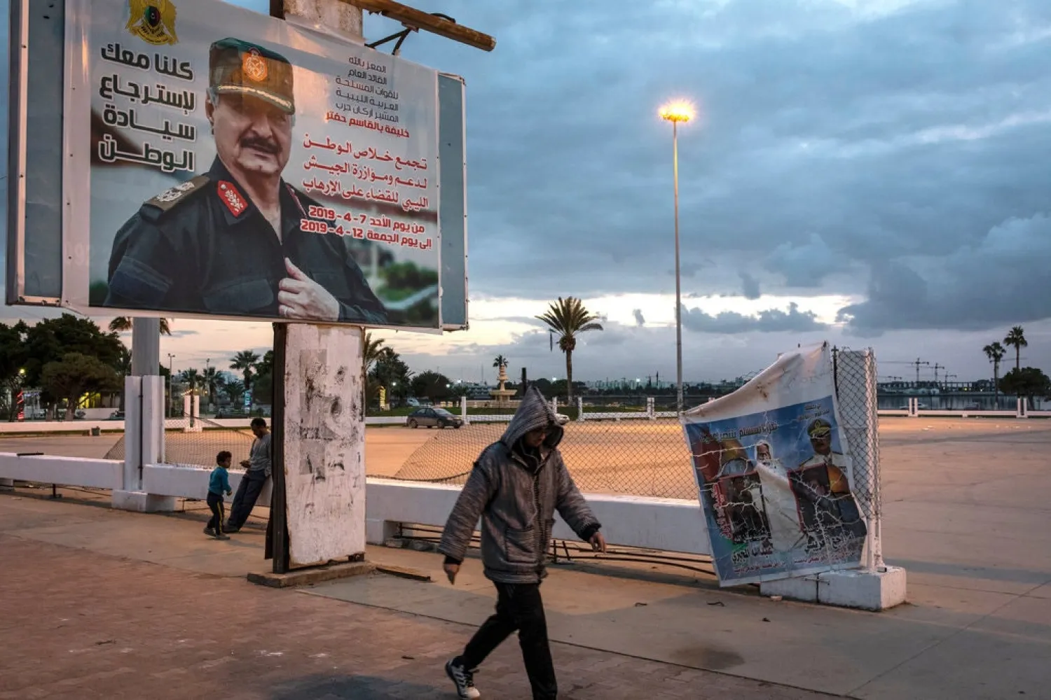 A billboard depicting Khalifa Haftar, the commander of the Libyan National Army, in downtown Benghazi in January. Credit: Ivor Prickett for The New York Times