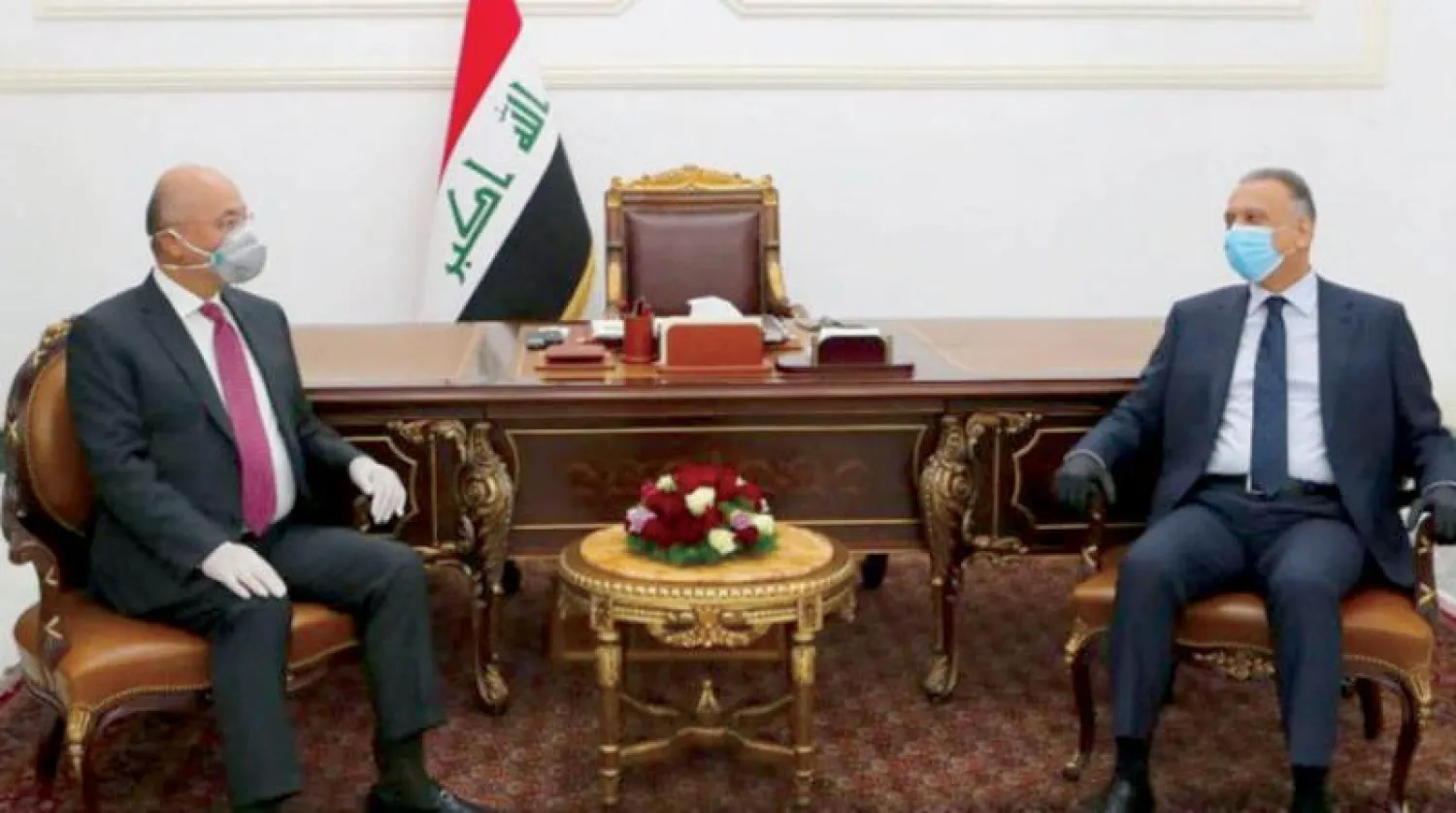 الرئيس العراقي برهم صالح ورئيس الوزراء مصطفى الكاظمي بحثا تطورات الأوضاع أمس (واع)