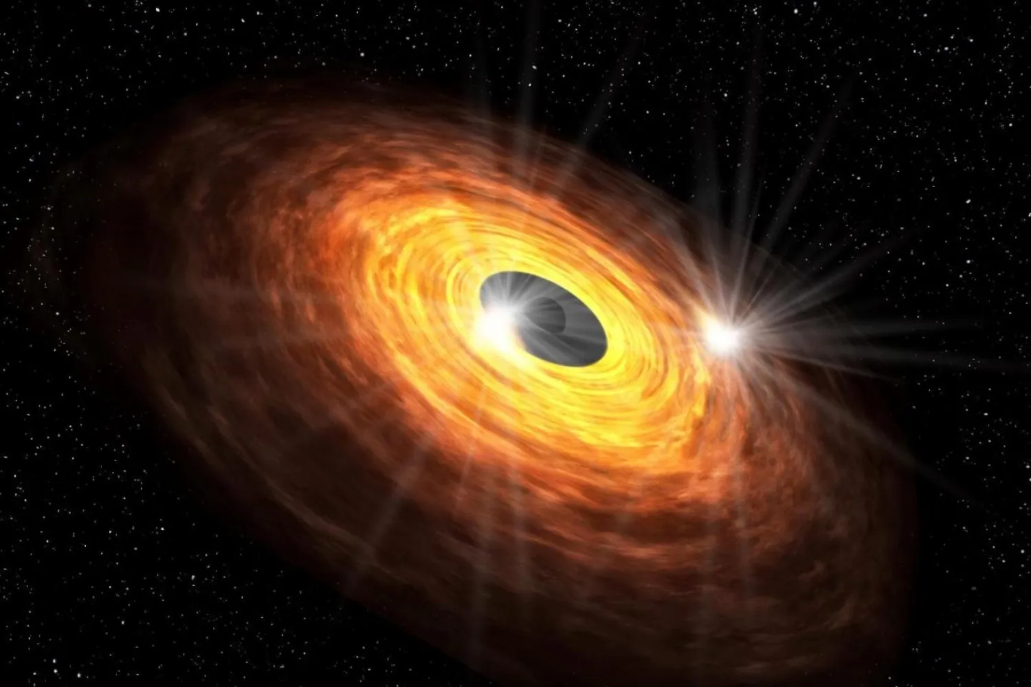 Bilim insanları galaksimizin merkezindeki süperkütleli karadelik ve çevresindeki “parlamaların” temsili bir görseli (Keio Üniversitesi)

