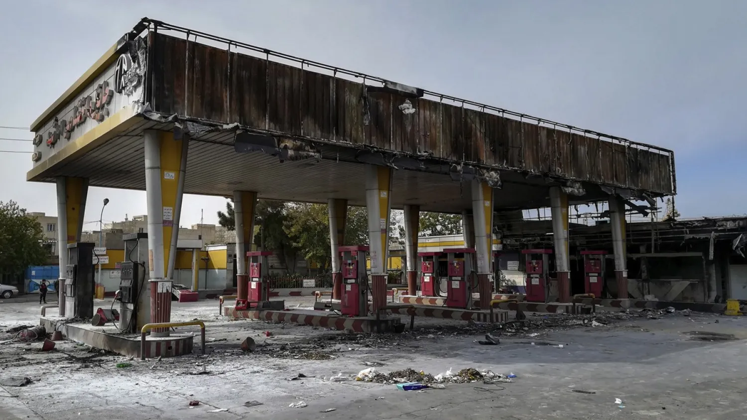 A gas station that was burned during protests in Tehran, Iran, on Nov. 17, 2019. (AP)