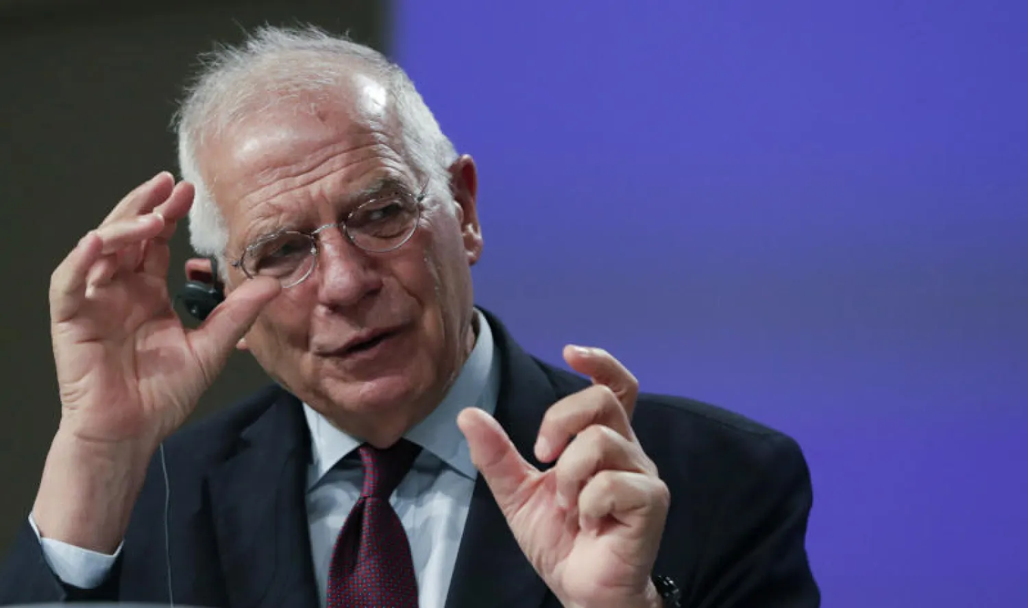 وزير خارجية الاتحاد الأوروبي جوزيب بوريل خلال مؤتمر صحافي بالفيديو (أ.ب)