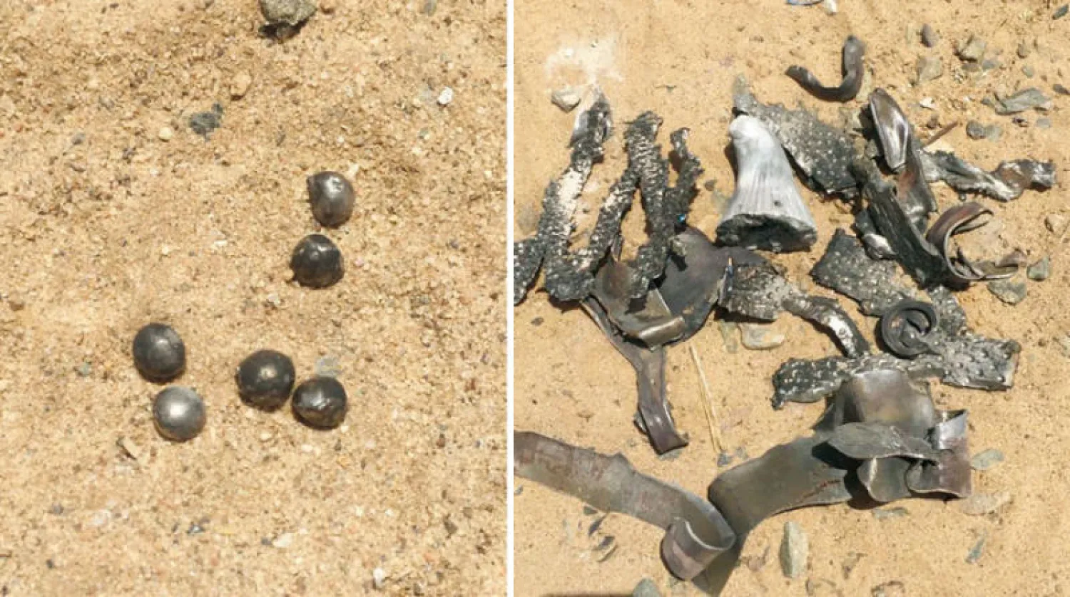 شظايا ناجمة عن تدمير الدفاعات السعودية صاروخاً باليستياً في سماء نجران أمس (واس)