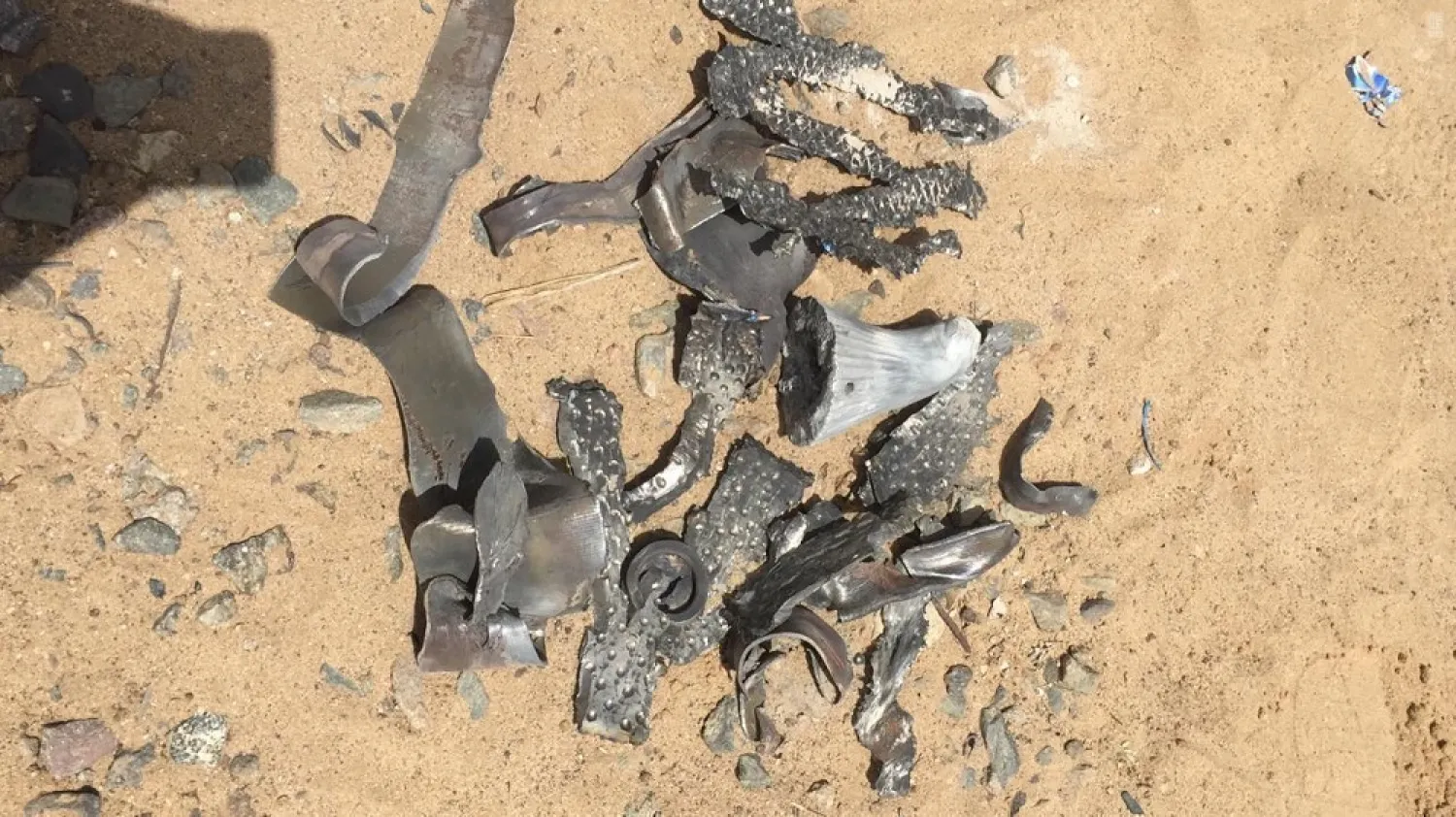 Fragments of a destroyed Houthi ballistic missile fired at Saudi Arabia. (SPA)