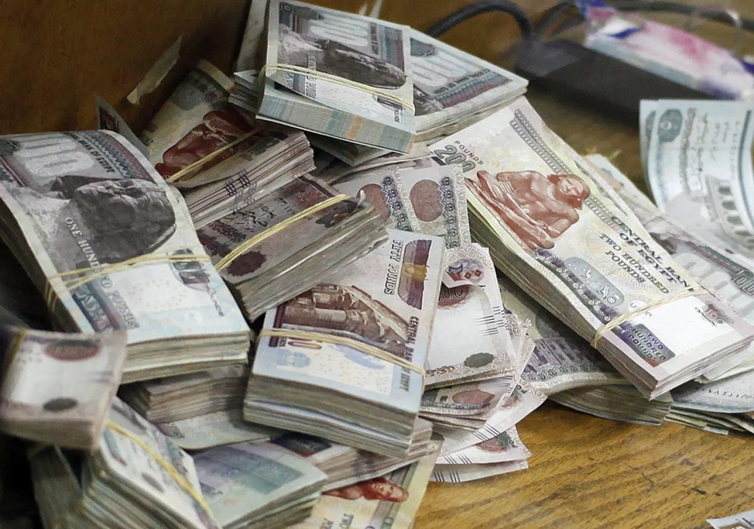 Stacks of money are pictured as an employee counts them at a bank in Cairo September 4, 2014. (Reuters)