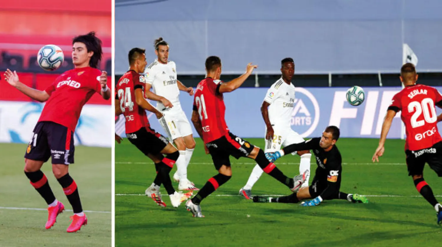 فينيسيوس مهاجم ريال مدريد يسجل هدف فريقه الأول في مرمى مايوركا (رويترز)  -  روميرو اصغر لاعب في تاريخ الليغا (ا.ب.ا)