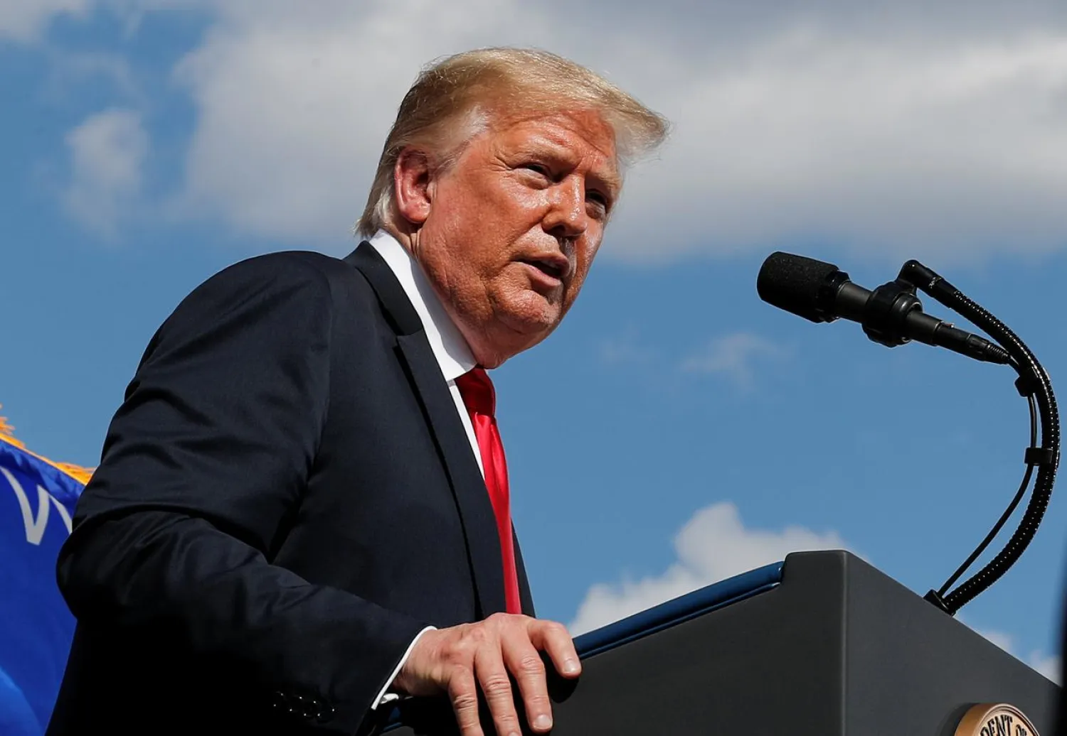 US President Donald Trump delivers a speech following a tour of Fincantieri Marinette Marine in Marinette, Wisconsin, US, June 25, 2020. (Reuters)