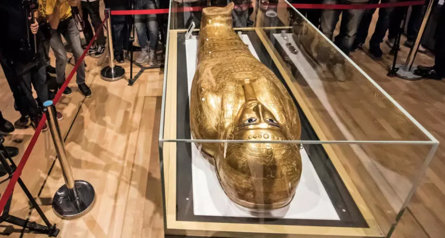 The Golden Coffin of Nedjemankh, on display at the National Museum of Egyptian Civilization in Cairo, after its repatriation from the US. File photo: Khaled DESOUKI AFP