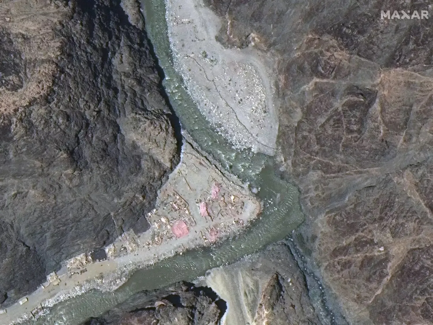 Satellite image shows close up view of the Line of Actual Control (LAC) border and patrol point 14 in the eastern Ladakh sector of Galwan Valley June 22, 2020. (Maxar Technologies via Reuters)