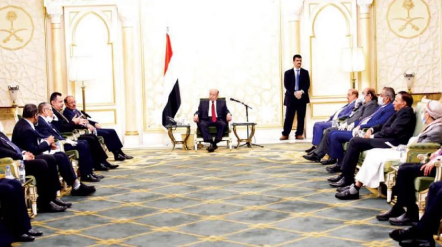 Yemen Cumhurbaşkanı Abdurabbu Mansur Hadi, 27 Haziran’da Riyad’da düzenlediği toplantı sırasında (SABA)