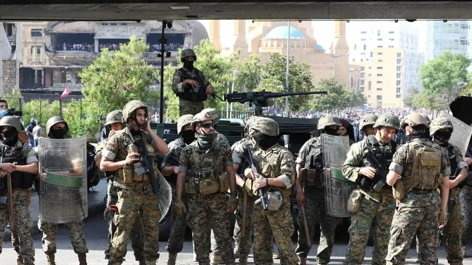 Lebanese soldiers stand guard during a demonstration in central Beirut in early June. (AFP)