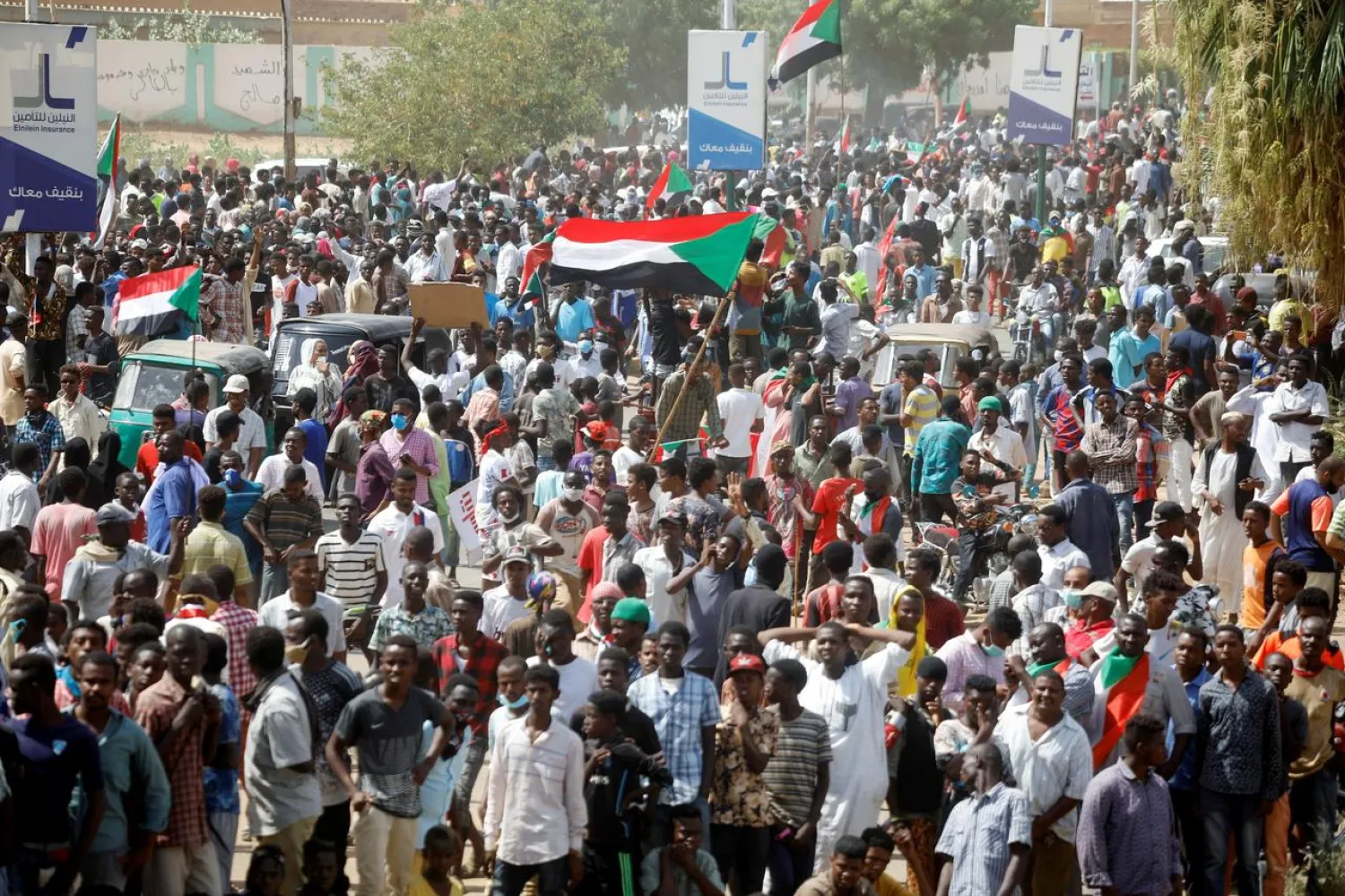 Tens of thousands demonstrated on Tuesday in Sudanese cities to demand greater civilian rule in the transition towards democracy after the ouster Omar al-Bashir last year. (Reuters)