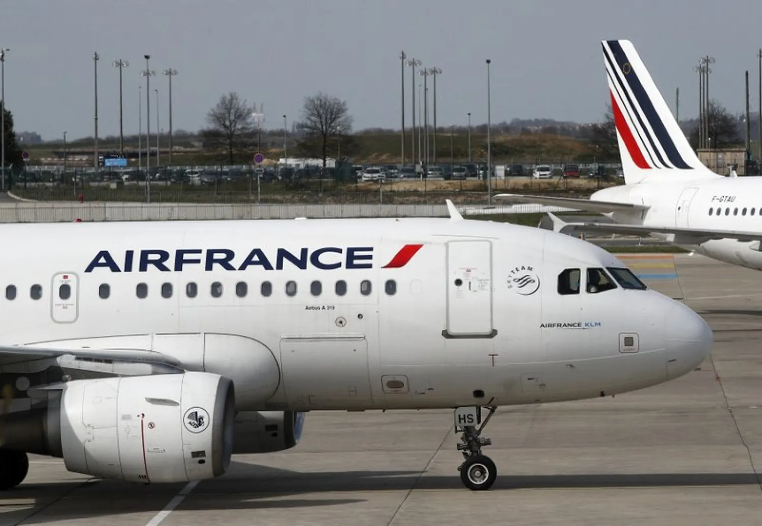 Air France planes are parked on the tarmac at Paris Charles de Gaulle airport, in Roissy, near Paris, Saturday, April 7, 2018. Some 30 percent of Air France flights were cancelled Saturday as strikes over pay rises appear to be intensifying. (AP Photo/Christophe Ena)
