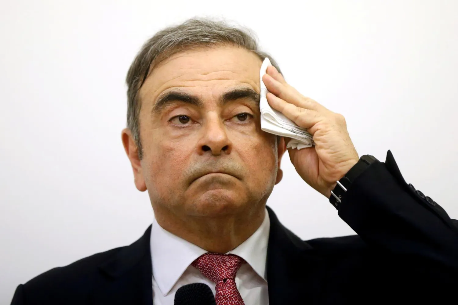 FILE PHOTO: Former Nissan chairman Carlos Ghosn attends a news conference at the Lebanese Press Syndicate in Beirut, Lebanon January 8, 2020. REUTERS/Mohamed Azakir
