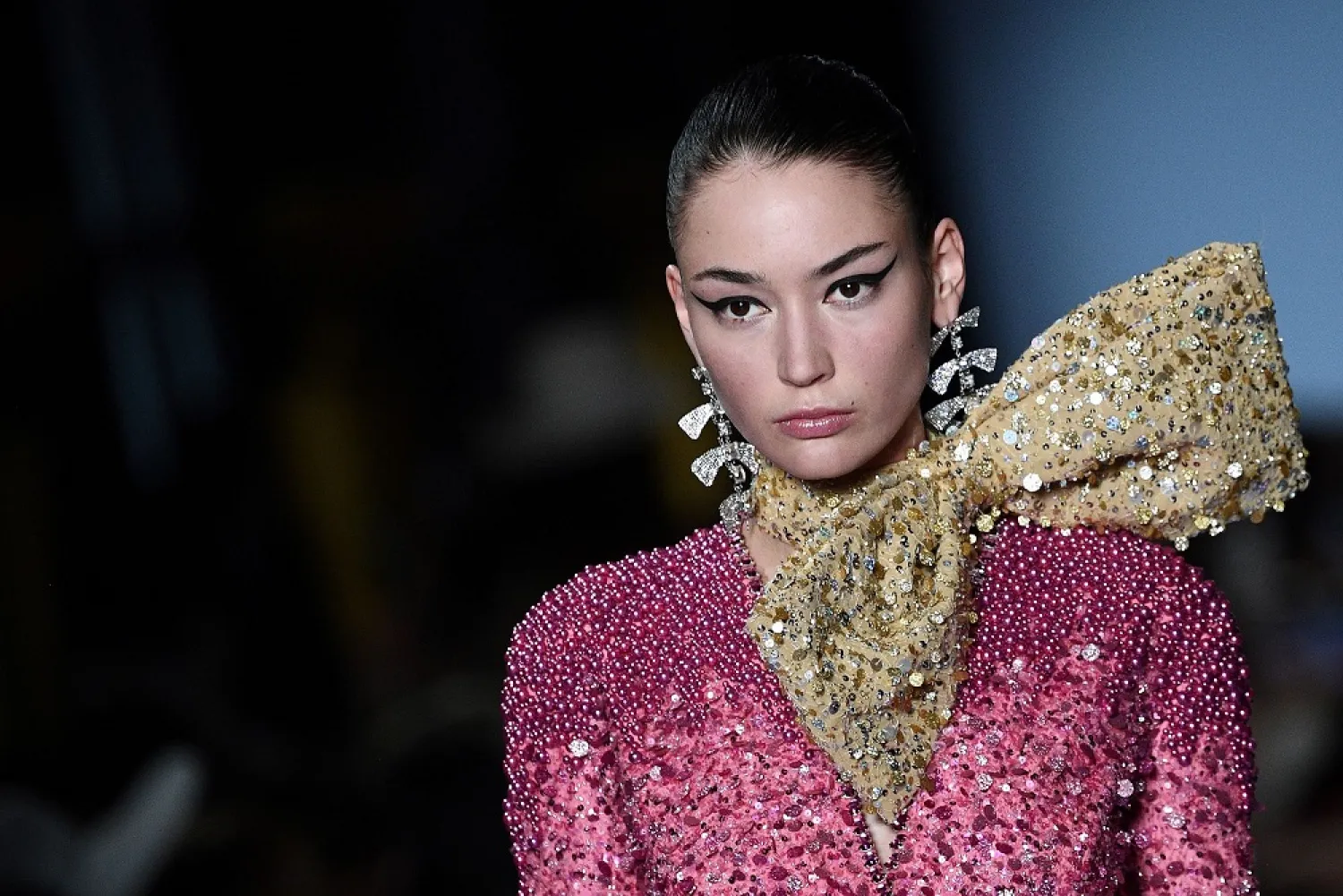 A model presents a creation by Georges Hobeika during the Women's Spring-Summer 2020-2021 Haute Couture collection fashion show in Paris, on January 20, 2020. (AFP)