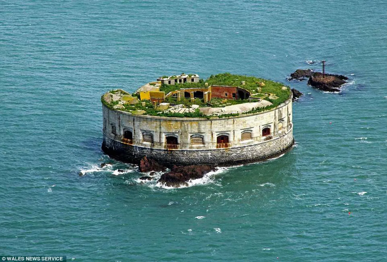 Stack Rock Fort, off Milford Haven. Wales News Service