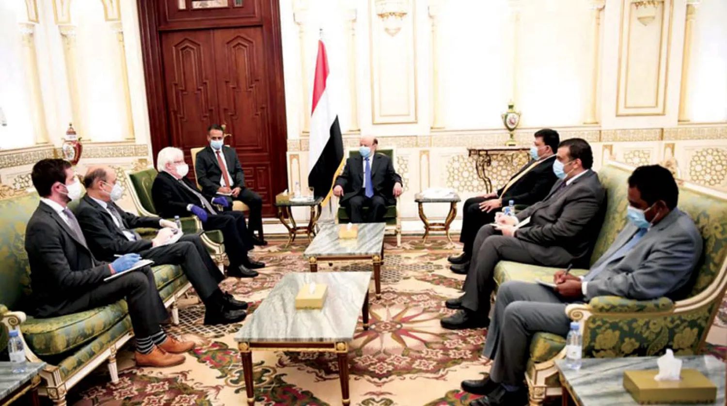 غريفيث خلال لقائه الرئيس هادي الأسبوع الماضي (الأمم المتحدة)