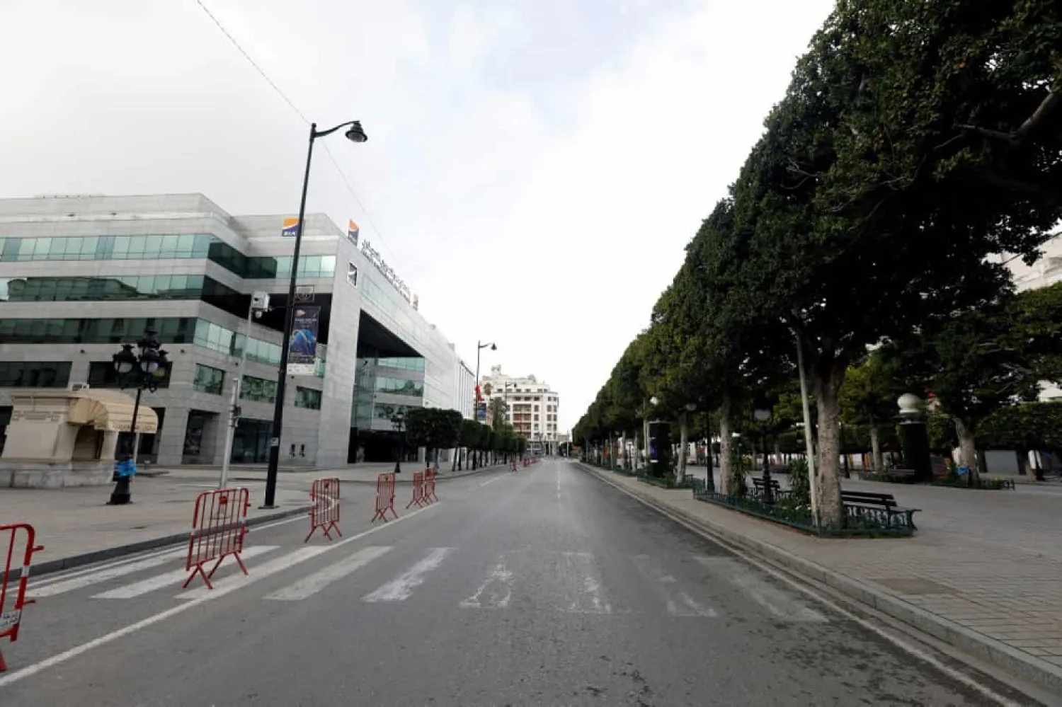 A general view of Habib Bourguiba Avenue in downtown Tunis, virtually deserted on the first day of a general lockdown to stop the spread of COVID-19, March 22, 2020. (Reuters)