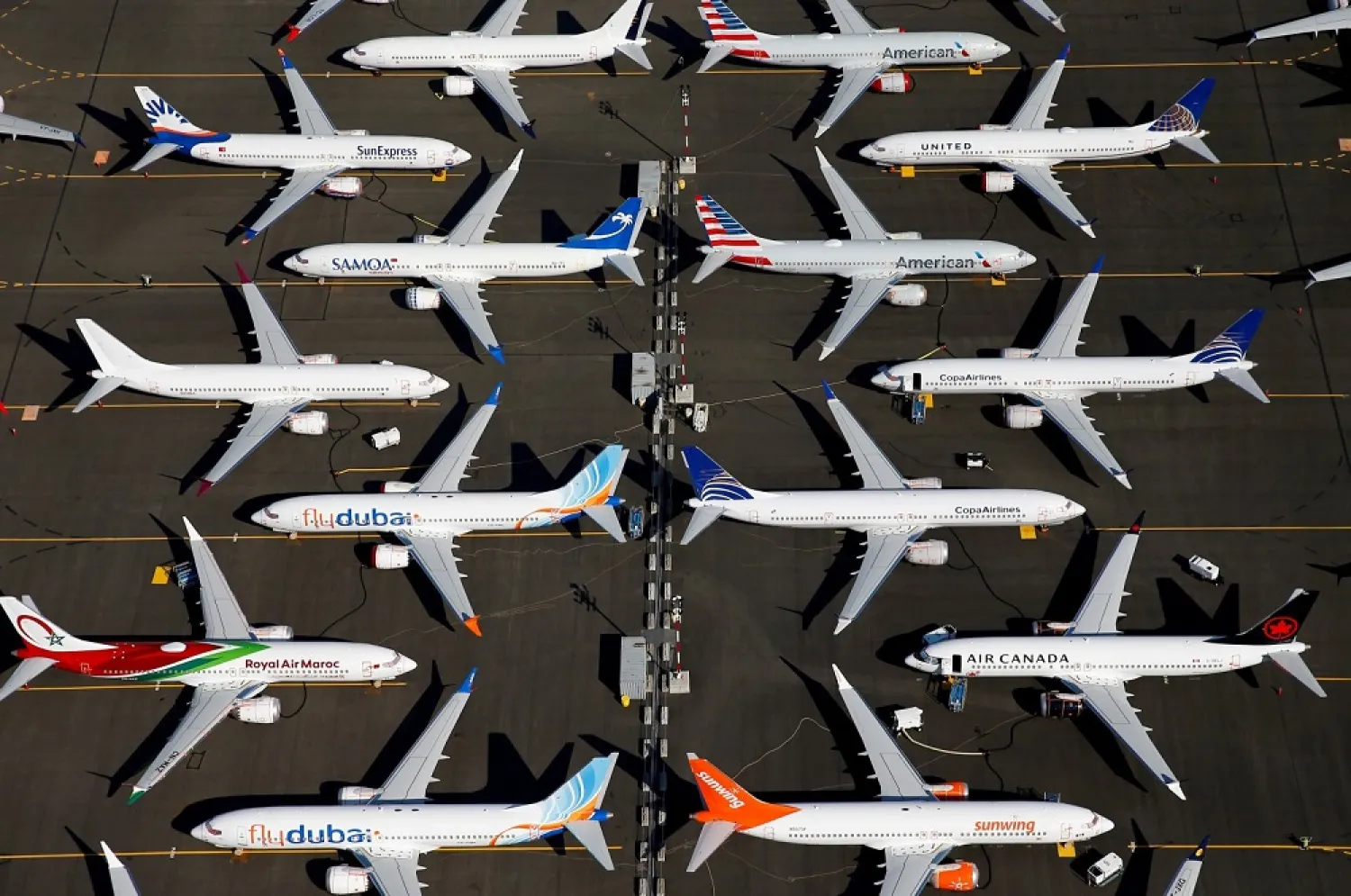 Grounded Boeing 737 MAX aircraft are seen parked in an aerial photo at Boeing Field in Seattle, Washington, US July 1, 2019. (Reuters)