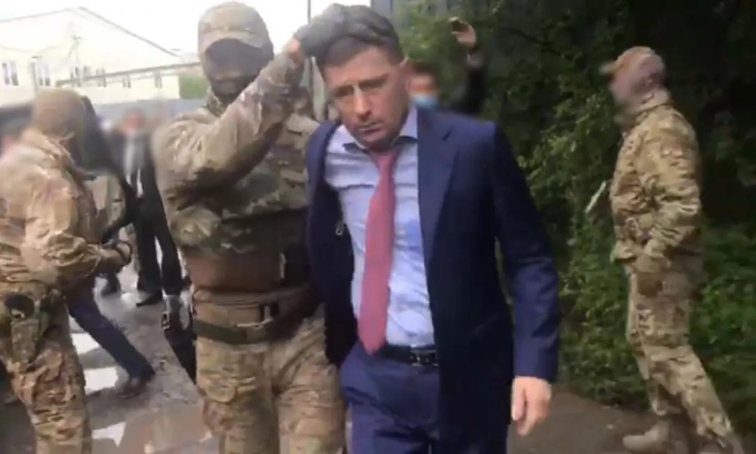  Russian officers detain the governor of the Khabarovsk region, Sergei Furgal. Photograph: Investigative Committee Handout Handout/EPA
