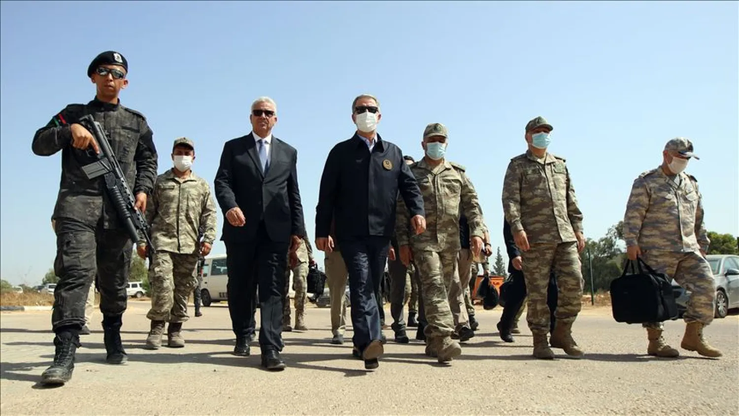 Turkish Defense Minister Hulusi Akar visits operations center with Interior Minister of Libya’s Government of National Accord Fathi Ali Bashagha before leaving Libya in Misrata, Libya on July 04, 2020. ( Arif Akdogan - Anadolu Agency )