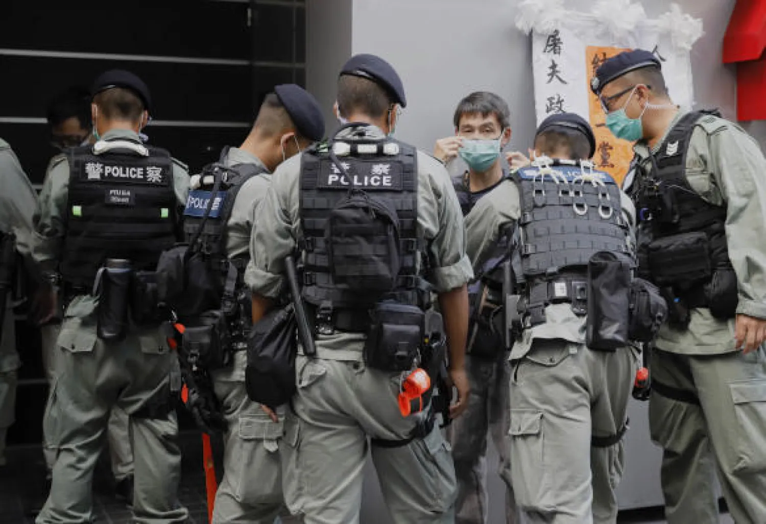 
Police prepare for pro-democracy protesters' rally against the security law for Hong Kong, Wednesday, July 1, 2020. 