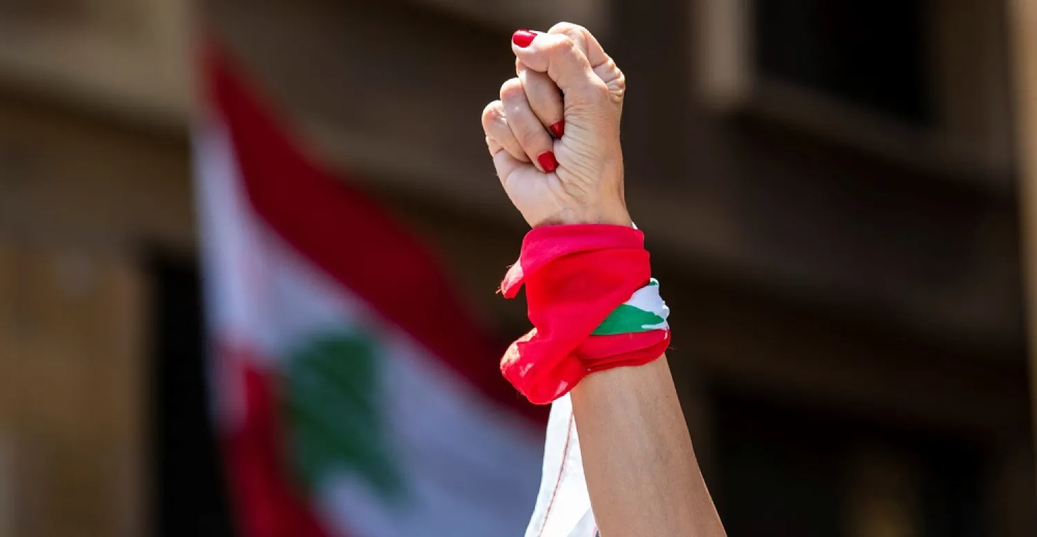 An anti-government protester during ongoing protests in front of the Ministry of Economy, in downtown Beirut, Lebanon, May 18, 2020. (AP)