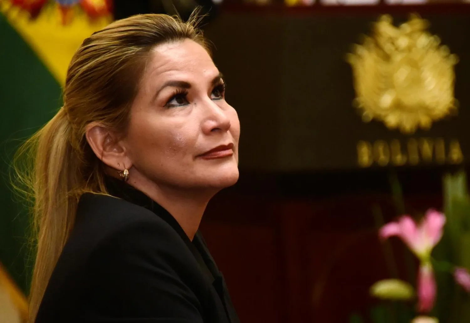 Bolivia's interim President Jeanine Anez looks on after she announced her new cabinet members, in La Paz, Bolivia January 28, 2020. REUTERS/Andrea Martinez