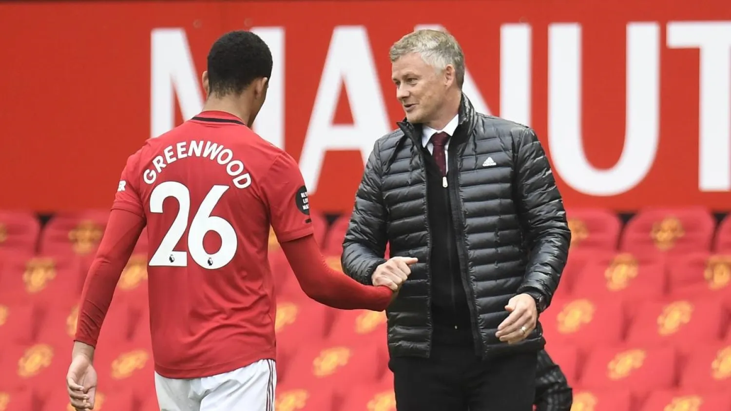 Manchester United manager Ole Gunnar Solskjaer substitutes off Mason Greenwood during the Premier League match against Bournemouth on July 4, 2020. (Reuters)