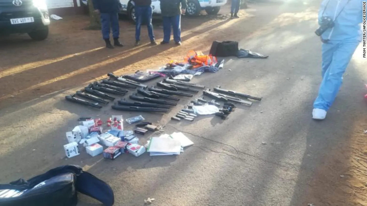 An image posted to Twitter by South African police showing firearms seized in the operation on Saturday
